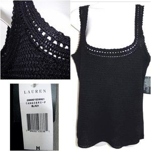 NWT Ralph Lauren knit cami M Black Pure linen Scoop neck Layer Sleeveless top